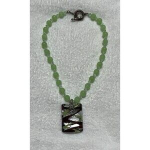 Dichroic Fused Glass Wearable Art Pendant W/Glass & Crystal Beads Necklace